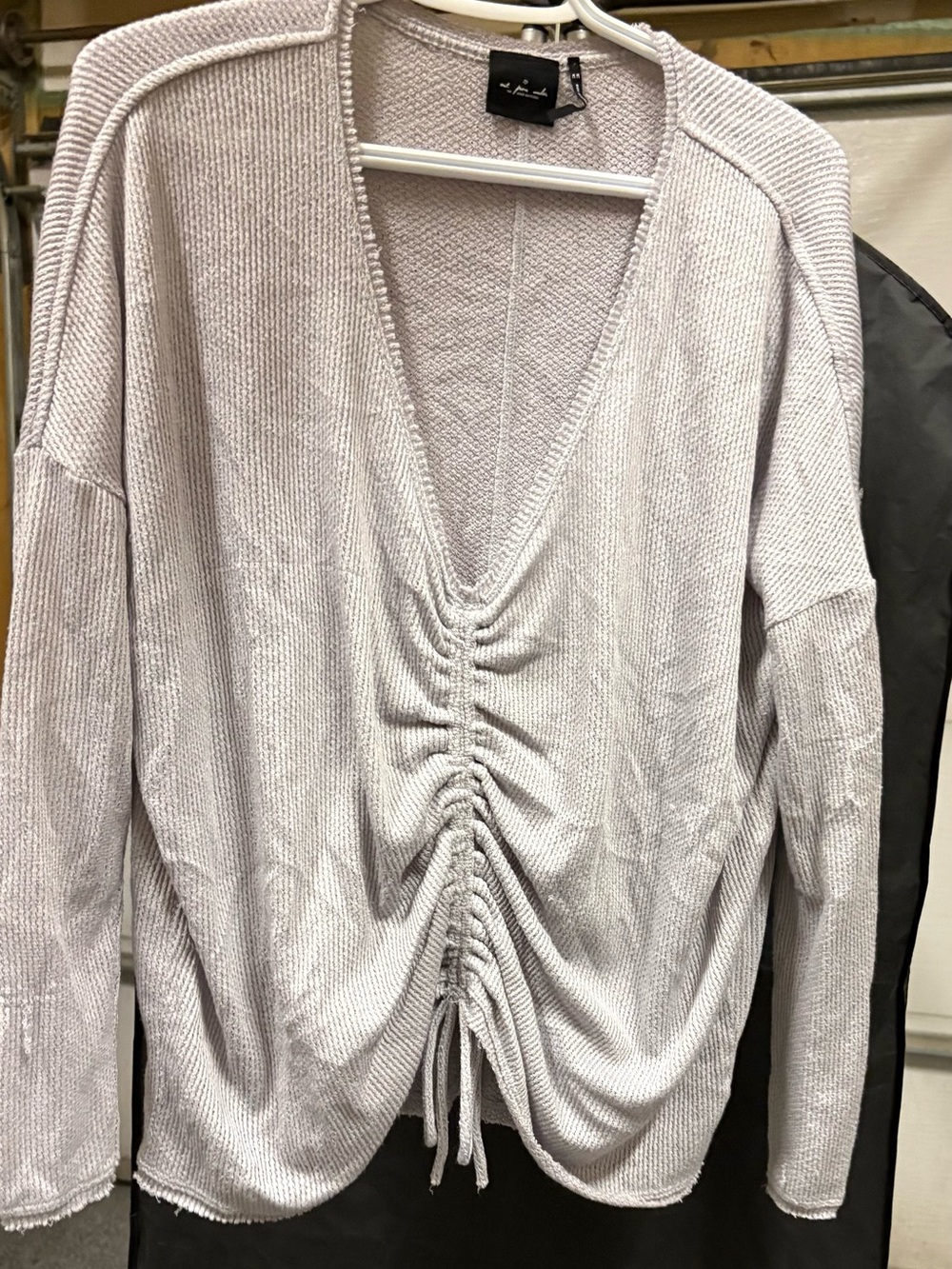 Urban Outfitters Light Gray Ruched V-Neck Sweater